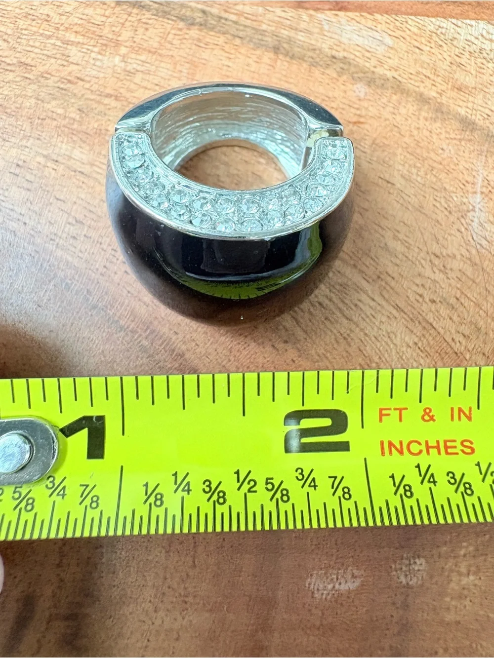 Vintage Black Cocktail Ring with Clear Stone Accents - Size 6 w/ Adjustable Band